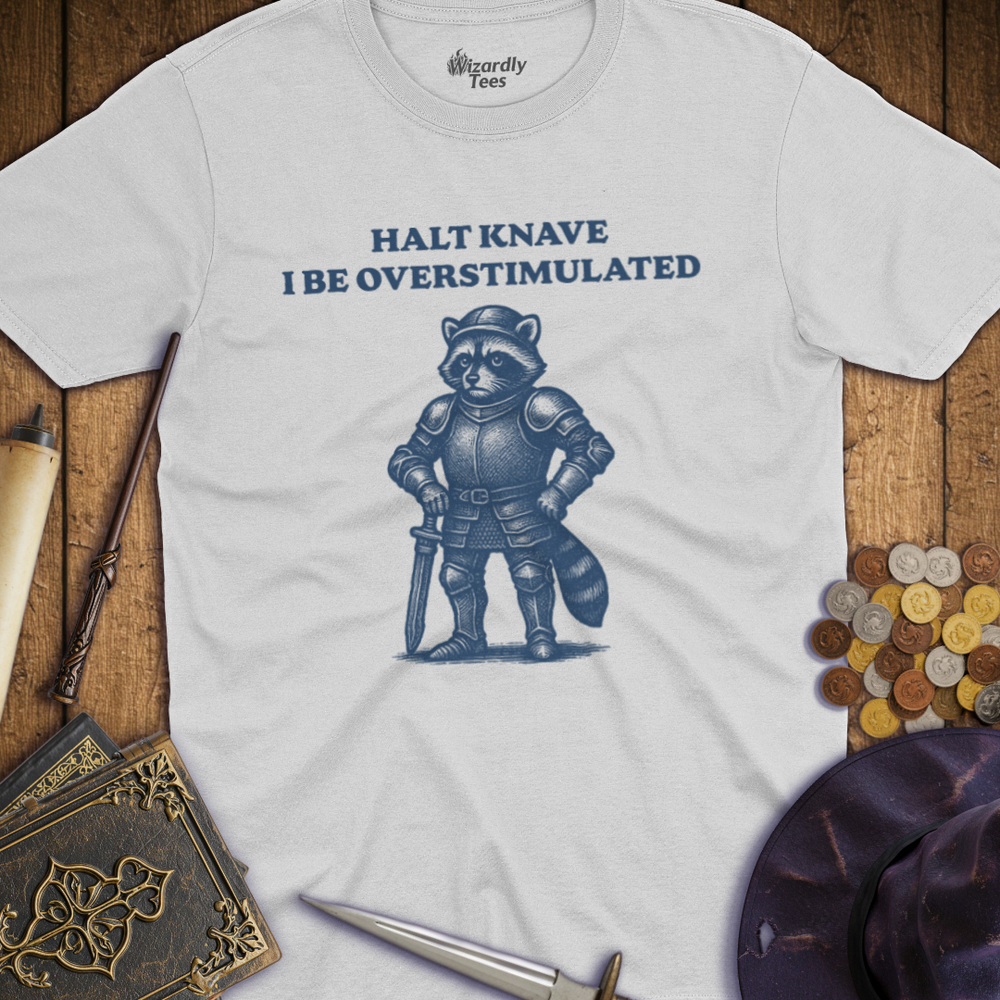 T-Shirt Wizardly: Halt Knave I Be Overstimulated Raccoon