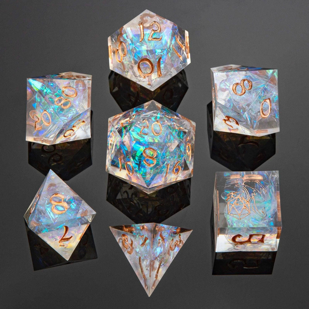 Dice Hymgho Poly 7 Set: Captured Magic Hand Sanded Sharp Edge Resin