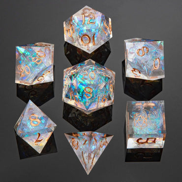 Dice Hymgho Poly 7 Set: Captured Magic Hand Sanded Sharp Edge Resin