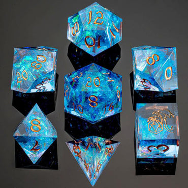 Dice Hymgho Poly 7 Set: Captured Magic Hand Sanded Sharp Edge Resin