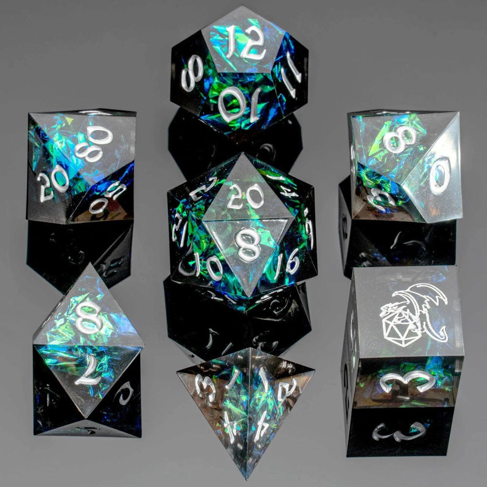 Dice Hymgho Poly 7 Set: Captured Magic Hand Sanded Sharp Edge Resin