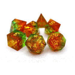 Dice Hymgho Poly 7 Set: Captured Magic Hand Sanded Sharp Edge Resin