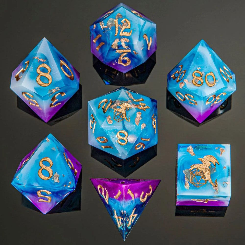 Dice Hymgho Poly 7 Set: Captured Magic Hand Sanded Sharp Edge Resin