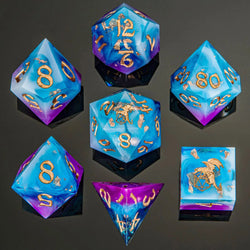 Dice Hymgho Poly 7 Set: Captured Magic Hand Sanded Sharp Edge Resin