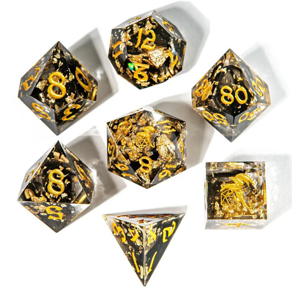 Dice Hymgho Poly 7 Set: Captured Magic Hand Sanded Sharp Edge Resin