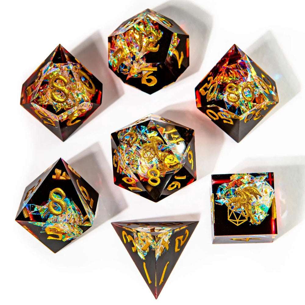 Dice Hymgho Poly 7 Set: Captured Magic Hand Sanded Sharp Edge Resin