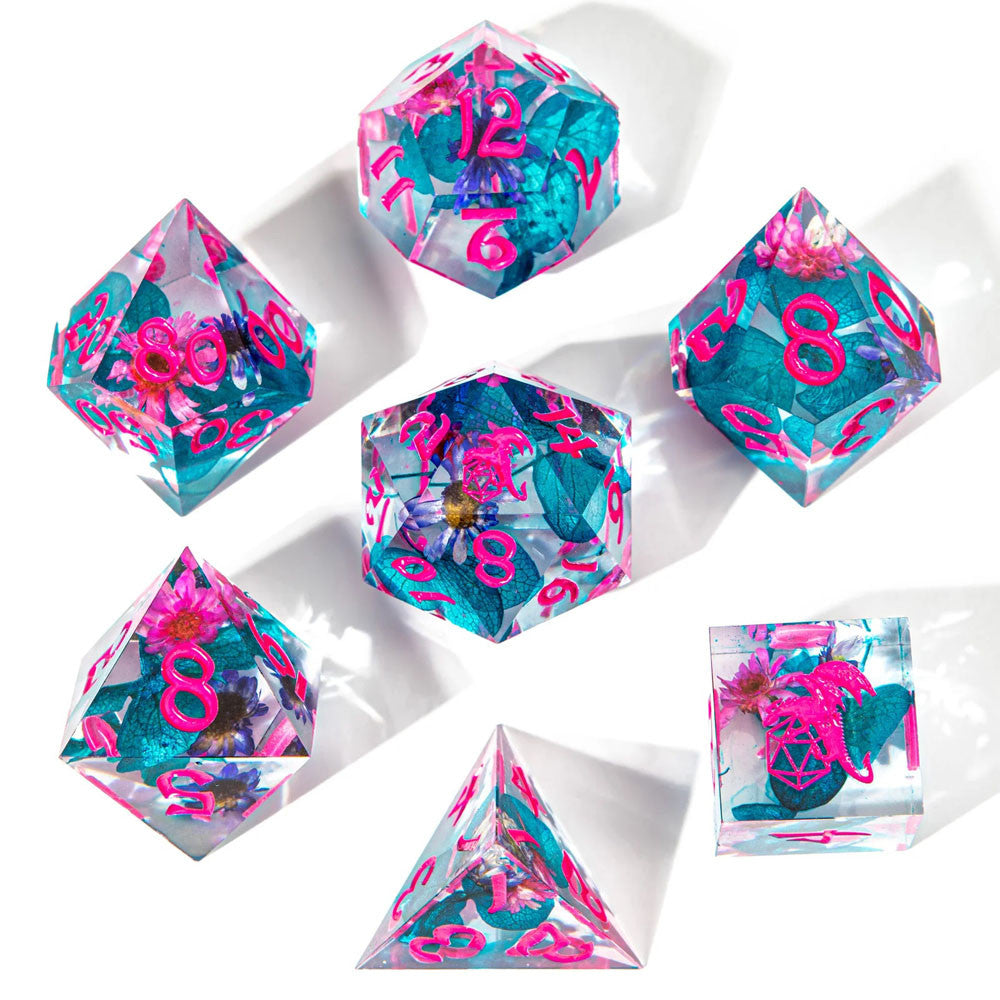 Dice Hymgho Poly 7 Set: Captured Magic Hand Sanded Sharp Edge Resin
