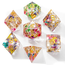 Dice Hymgho Poly 7 Set: Captured Magic Hand Sanded Sharp Edge Resin