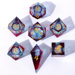 Dice Hymgho Poly 7 Set: Captured Magic Liquid Core Hand Sanded Sharp Edge Resin