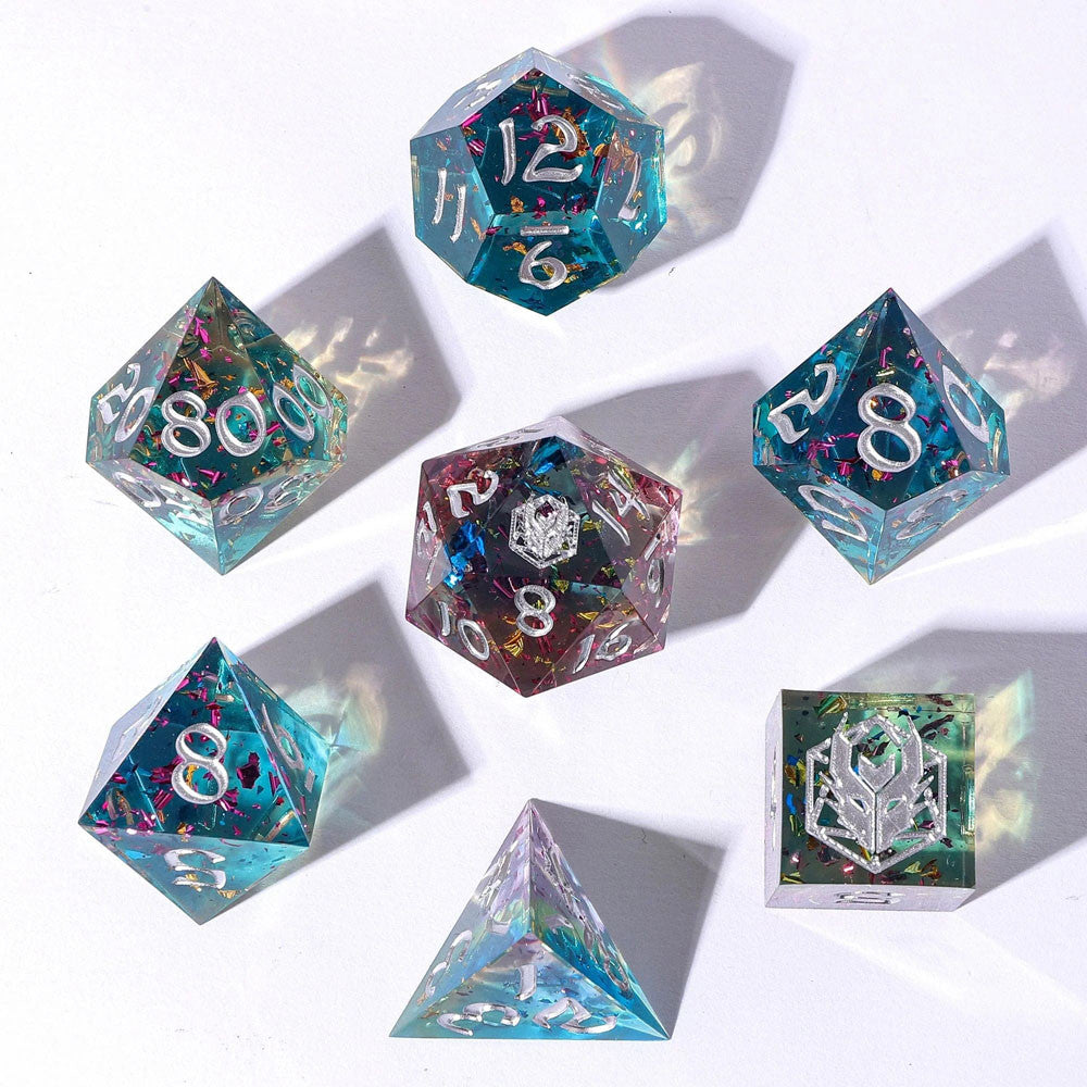 Dice Hymgho Poly 7 Set: Captured Magic Hand Sanded Sharp Edge Resin