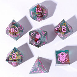 Dice Hymgho Poly 7 Set: Captured Magic Hand Sanded Sharp Edge Resin