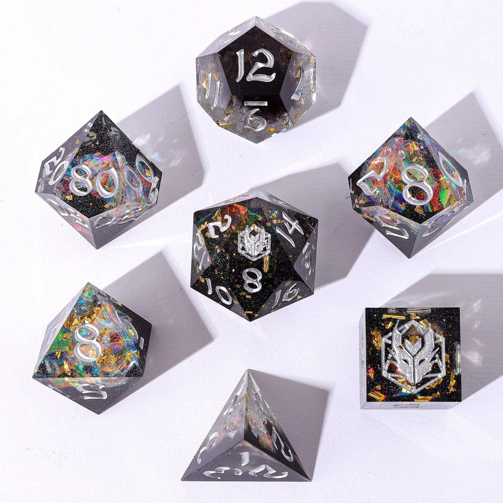 Dice Hymgho Poly 7 Set: Captured Magic Hand Sanded Sharp Edge Resin