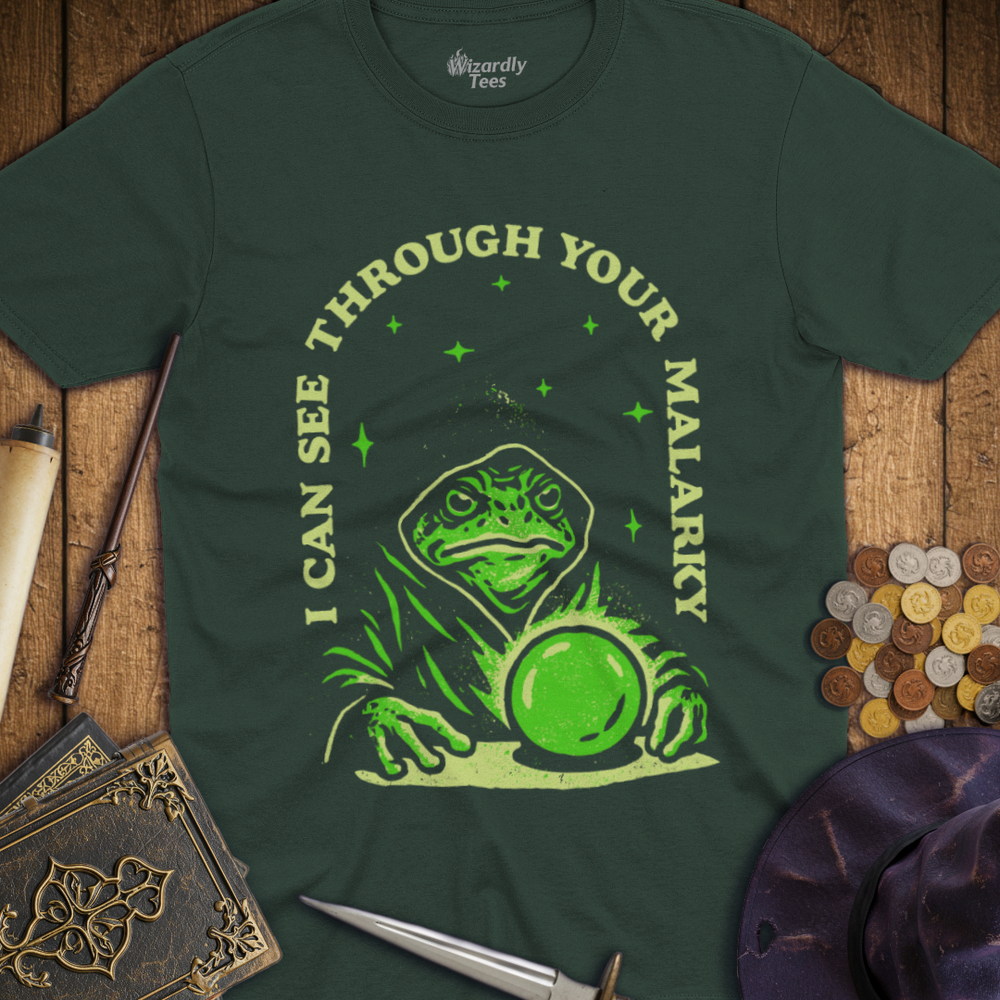 T-Shirt Wizardly: I Can See Through Your Malarky Frog Wizard