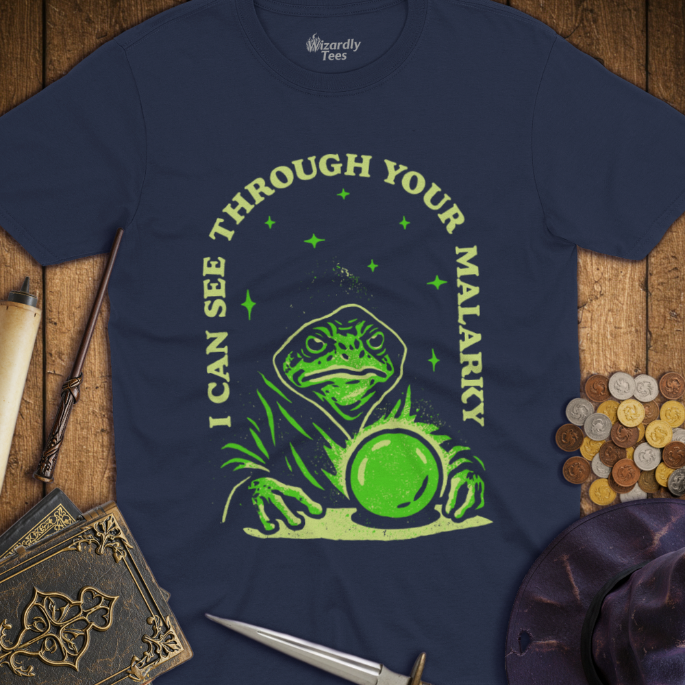 T-Shirt Wizardly: I Can See Through Your Malarky Frog Wizard