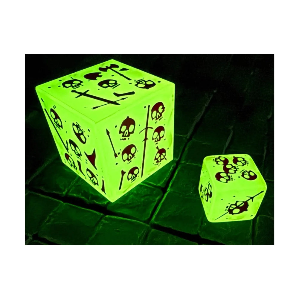 Dice Severed: D6 Gelatinous Cube: Set Of Three 1" Cubes - 1 Glow In The Dark And 2 Blood Filled