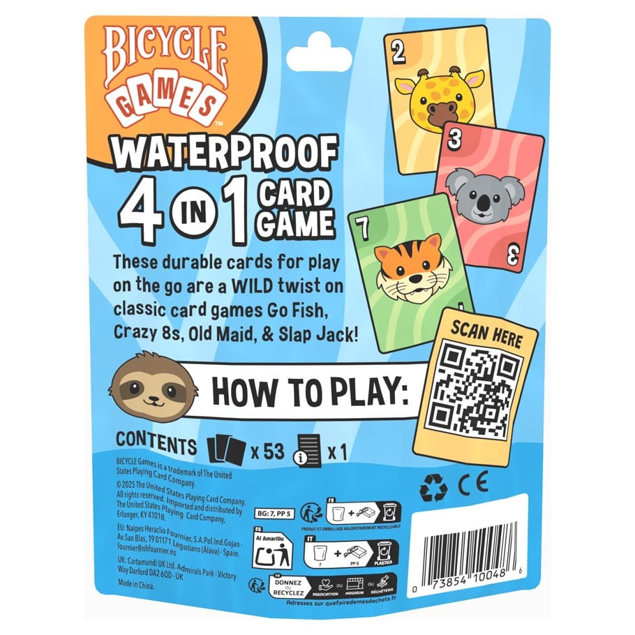 Bicycle Card Gamres: Waterproof 4 in 1 (Go Fish, Crazy 8s, Slap Jack, Old Maid)