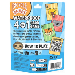 Bicycle Card Gamres: Waterproof 4 in 1 (Go Fish, Crazy 8s, Slap Jack, Old Maid)