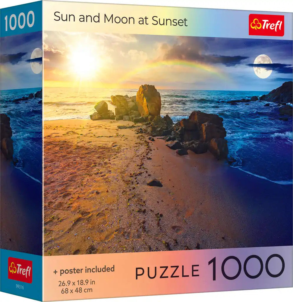Puzzle Trefl: 1000 Piece Sun and Moon at Sunset  with Poster (Trefl Red)