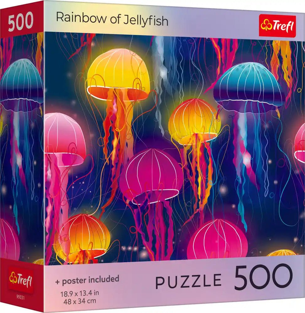 Puzzle Trefl:  500 Piece Rainbow of Jellyfish with Poster (Trefl Red)