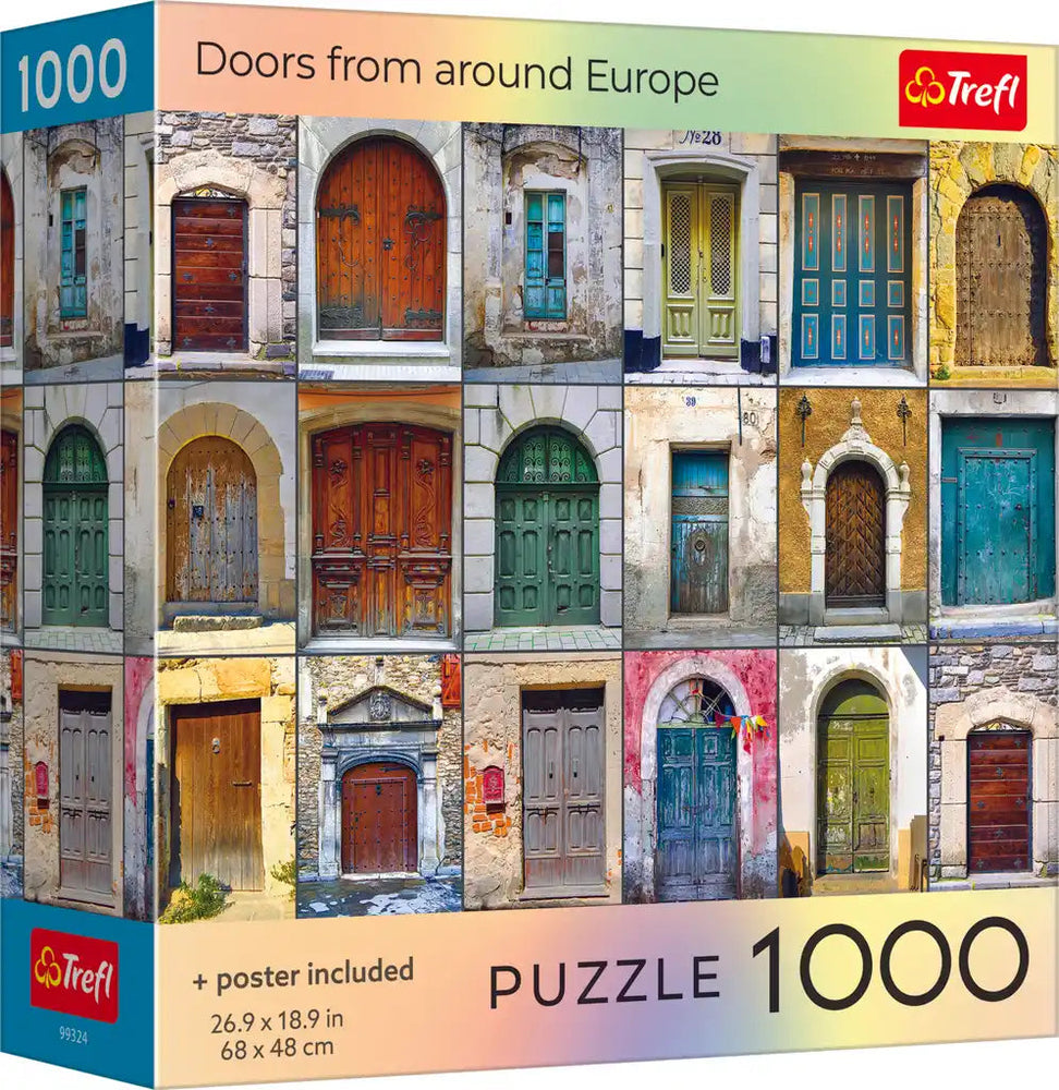 Puzzle Trefl: 1000 Piece Doors from Around Europe with Poster (Trefl Red)