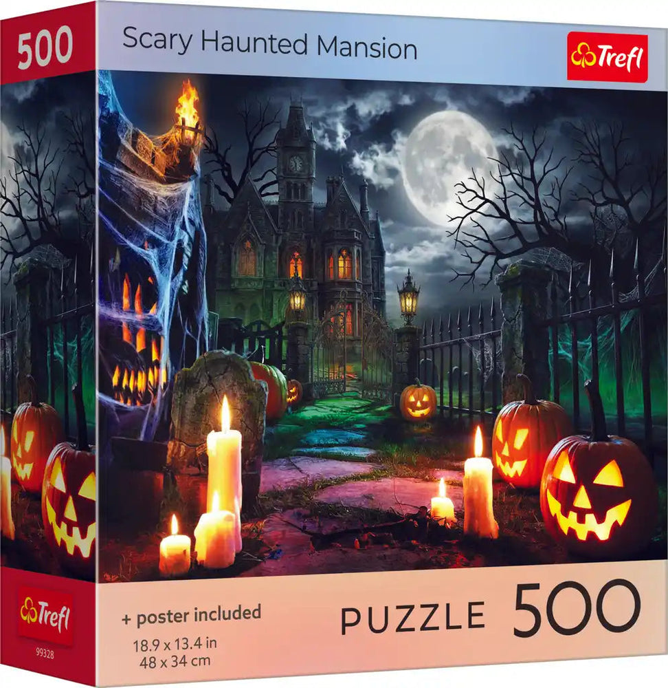 Puzzle Trefl:  500 Piece Halloween: Scary Haunted Mansion with Poster (Trefl Red)
