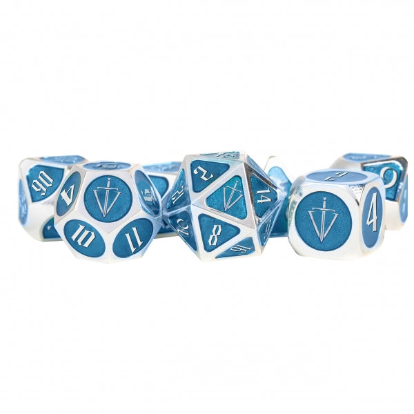 Tales of the Valiant: Metal Dice Set: Silver w/ Light Blue Enamel (7)