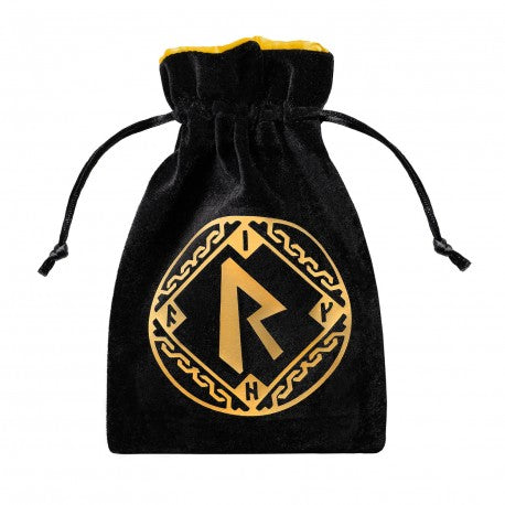 Dice Bag Q-Workshop: Runic Black And Golden Velour Dice Bag