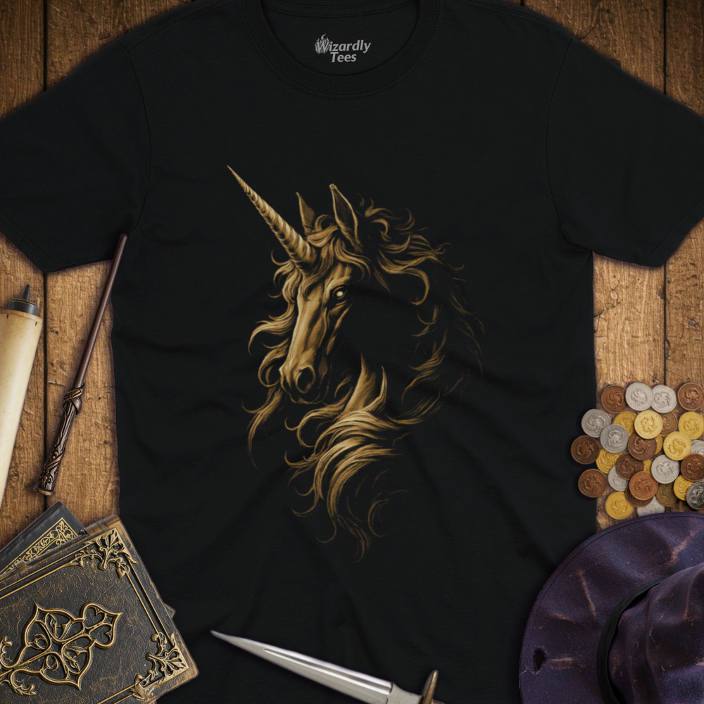 T-Shirt Wizardly: Shadowed Unicorn Gold