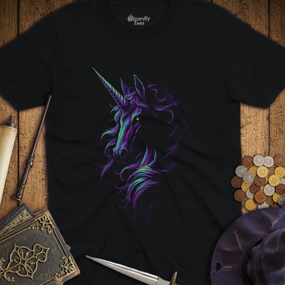 T-Shirt Wizardly: Shadowed Unicorn Neon