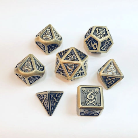 Dice Crystal Caste: Poly 7 Set Dwarven Metal Skull & Bones