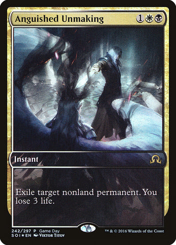 Anguished Unmaking (Game Day) (Extended Art) [Shadows over Innistrad Promos]