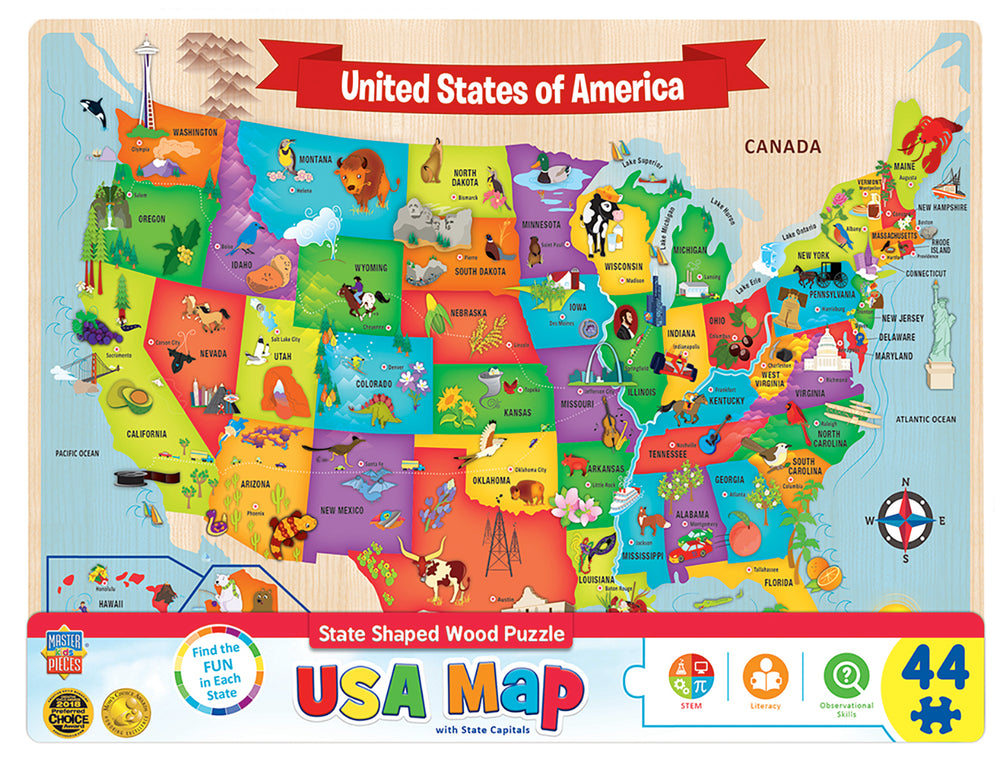 Puzzle Masterpieces:   44 Piece WoodEducational - USA Map