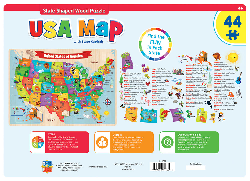 Puzzle Masterpieces:   44 Piece WoodEducational - USA Map