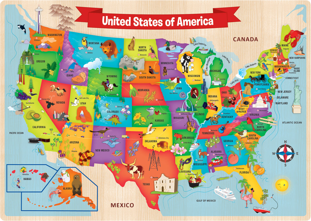 Puzzle Masterpieces:   44 Piece WoodEducational - USA Map