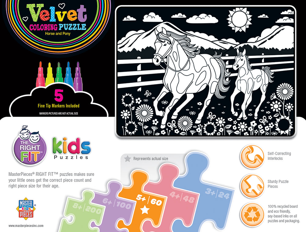 Puzzle Masterpieces:   60 Piece Velvet Coloring - Horse and Pony