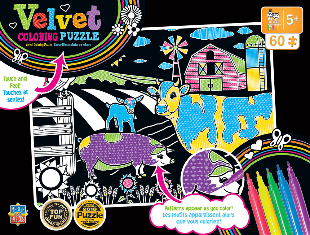 Puzzle Masterpieces:   60 Piece Velvet Coloring - Farm