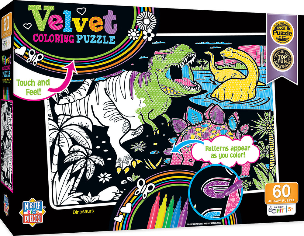 Puzzle Masterpieces:   60 Piece Velvet Coloring - Dinosaurs