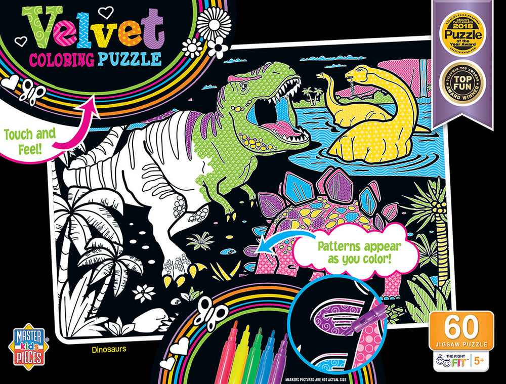 Puzzle Masterpieces:   60 Piece Velvet Coloring - Dinosaurs
