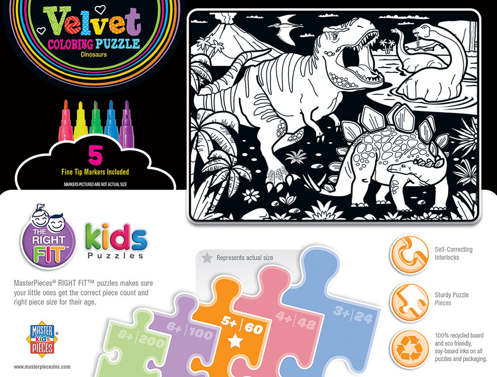 Puzzle Masterpieces:   60 Piece Velvet Coloring - Dinosaurs
