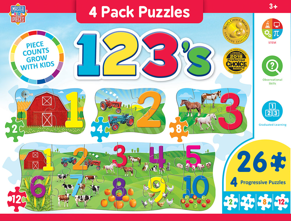 Puzzle Masterpieces: Educational - 123 on the Farm 4 Pack Puzzle