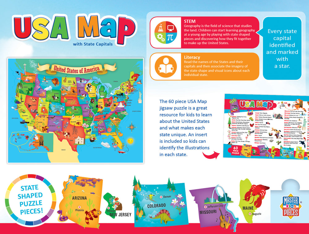 Puzzle Masterpieces: Educational - USA Map State Shaped