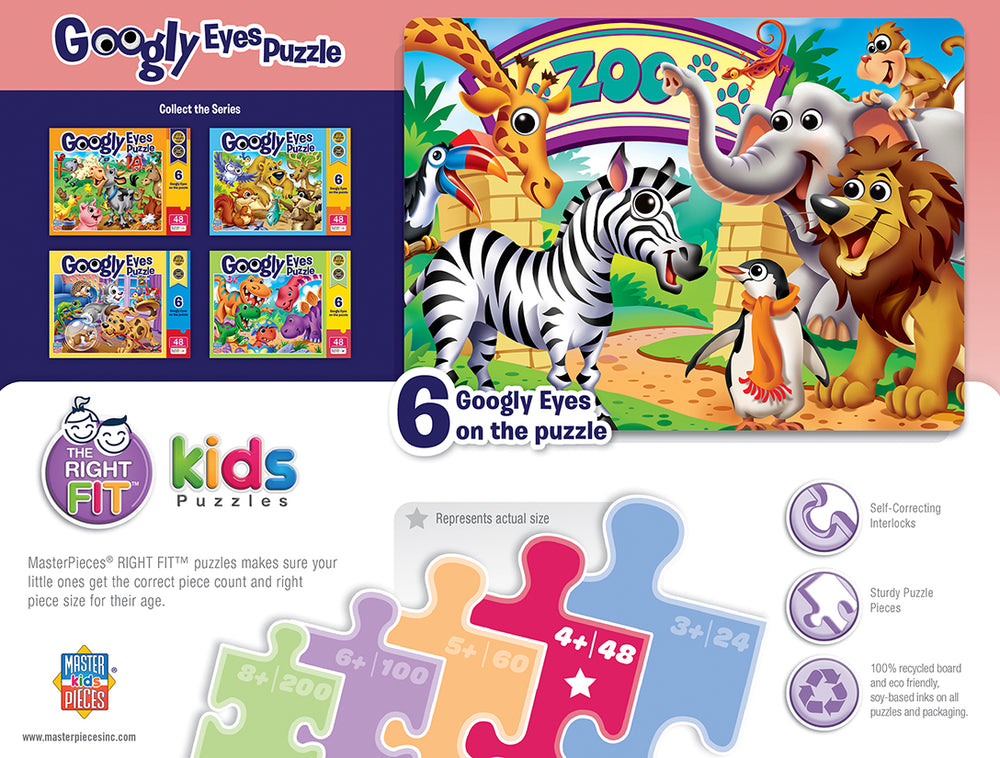 Puzzle Masterpieces:   48 Piece Googly Eyes - Zoo Animals