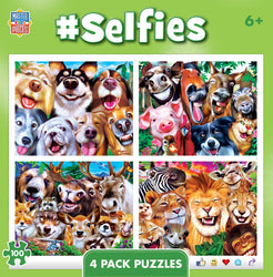 Puzzle Masterpieces:  100 Piece Selfies - 4-pack