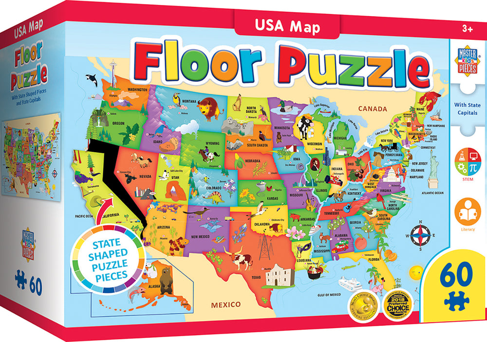 Puzzle Masterpieces: Educational - USA Map 60pc Shaped Floor Puzzle