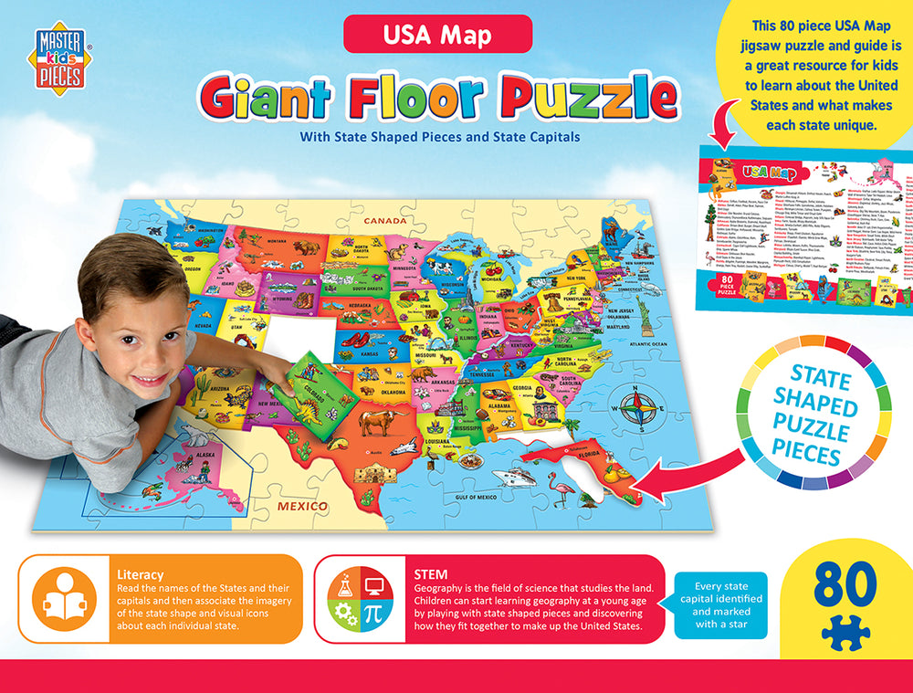 Puzzle Masterpieces: Educational - USA Map 60pc Shaped Floor Puzzle