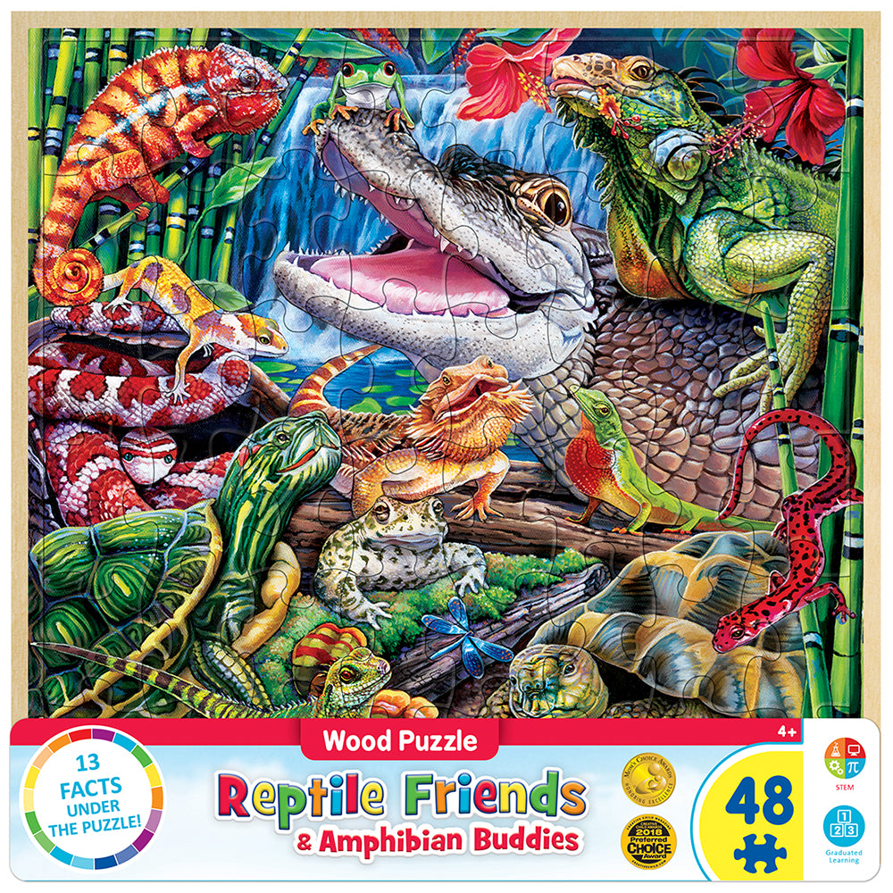 Puzzle Masterpieces:   48 Piece Wood Fun Facts - Reptile Friends