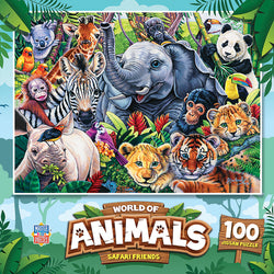 Puzzle Masterpieces:  100 Piece World of Animals - Safari Friends