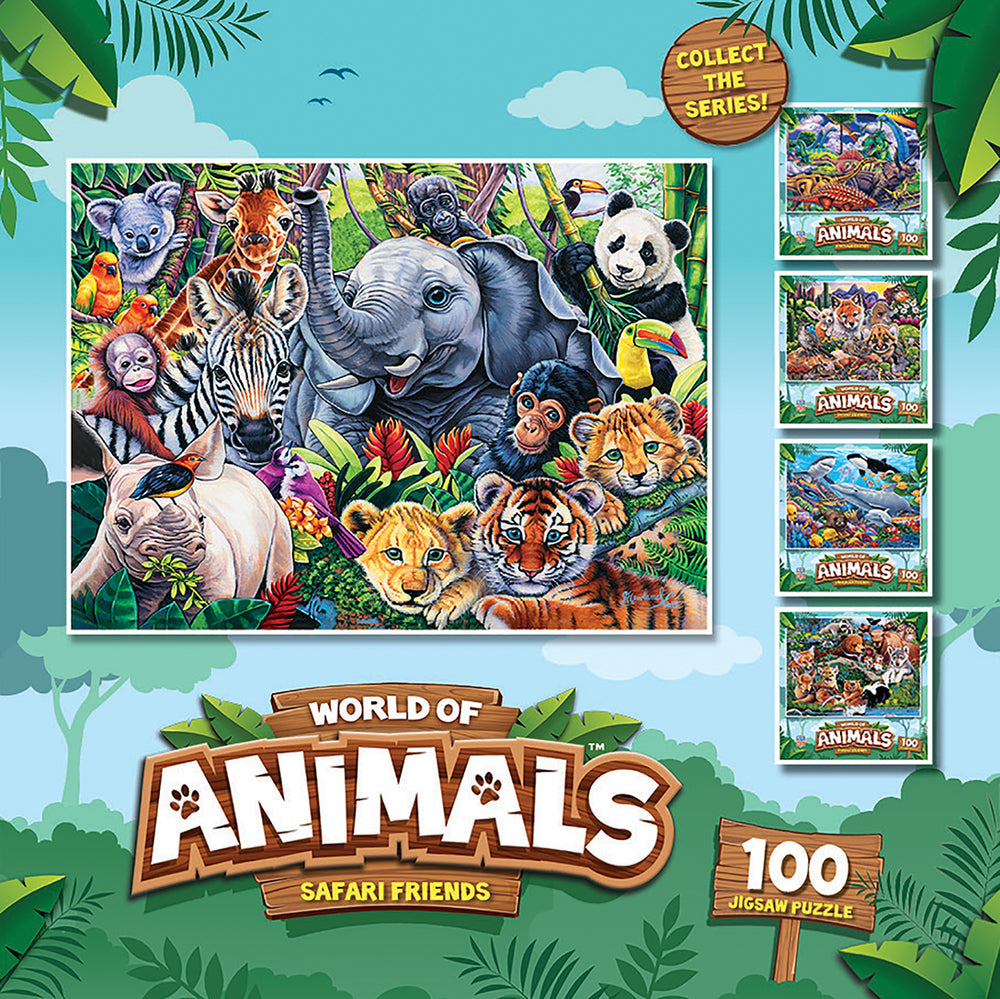 Puzzle Masterpieces:  100 Piece World of Animals - Safari Friends