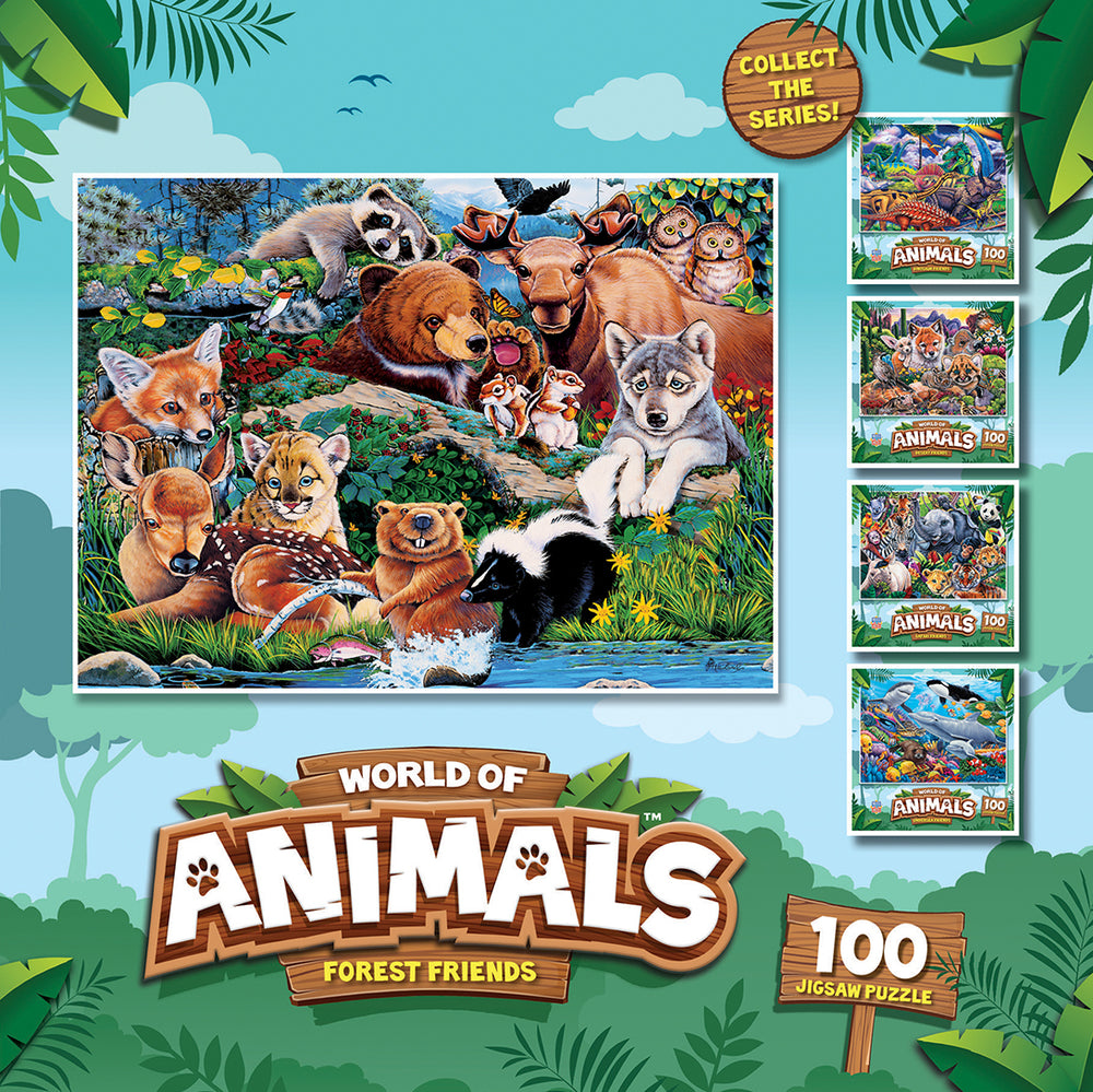 Puzzle Masterpieces:  100 Piece World of Animals - Forest Friends