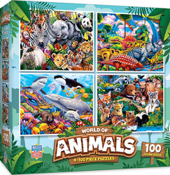 Puzzle Masterpieces:  100 Piece World of Animals - 4-pack